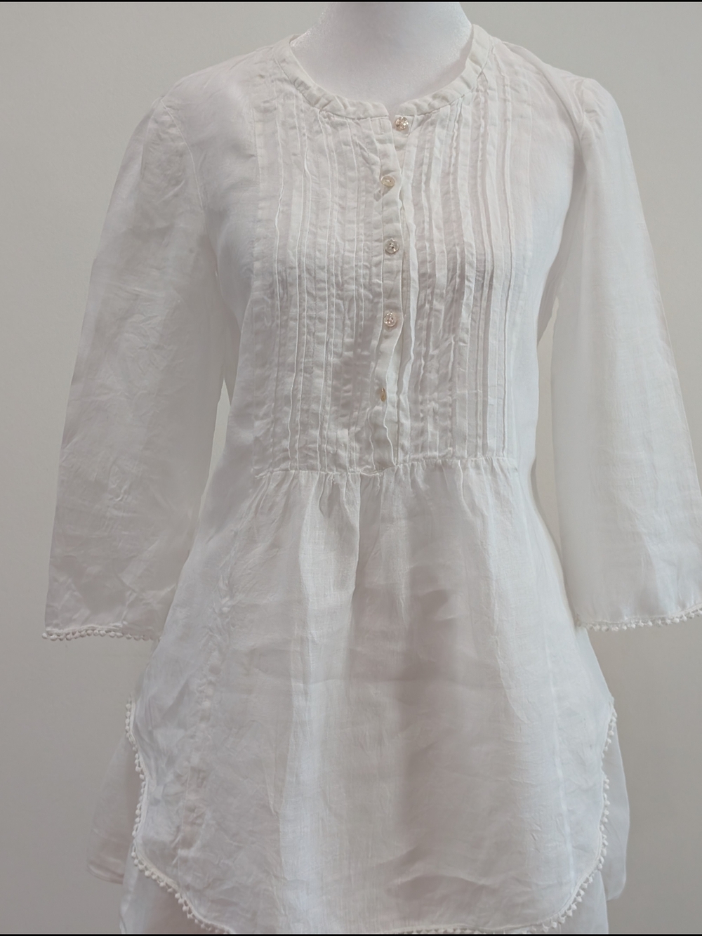 Calypso St. Barth Linen White Pintuck Peasant Blouse